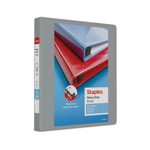1" Staples Heavy-Duty View Binder with D-Rings Gray 976033 - Picture 1 of 7
