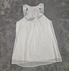 G by Guess Neckholder Bluse Damen Größe L weiß transparent gefüttert Pailletten - Bild 1 von 8