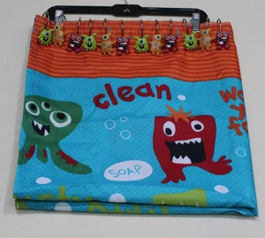 Jumping Beans Monster Fabric 70" x 70" Shower Curtain Never Used with 12 Hooks - Picture 1 of 3