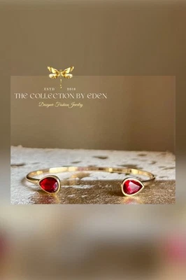 Style & Company Bracelet- Gold & Red Simulated Teardrop Ruby Cuff - Image 1 of 4