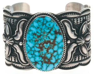 Natural Kingman Turquoise Bracelet By Navajo Artist Andy Cadman - Picture 1 of 4