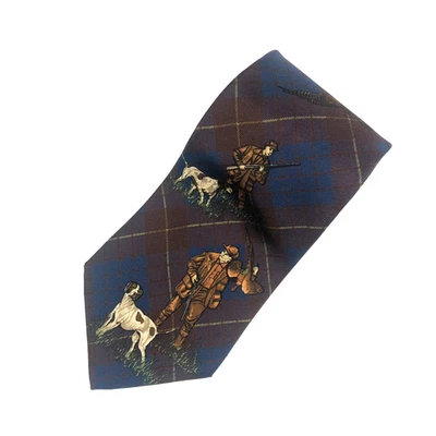 Corbata de seda vintage Alexander Julian colores deportivos faisán pájaro caza cuadros Foto 1 de 4