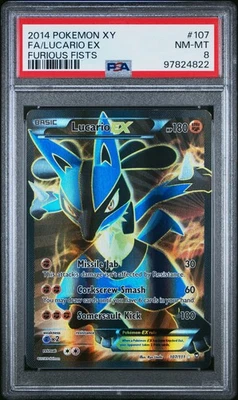 2014 Pokemon XY Furious Fists #107 LUCARIO EX Full Art Ultra Rare PSA 8 TCG Card - Image 1 of 2