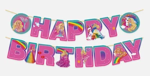 BARBIE Striscione Buon Compleanno Torta Cupcake Topper x 16 Rosa Unicorno Sirena - Foto 1 di 10