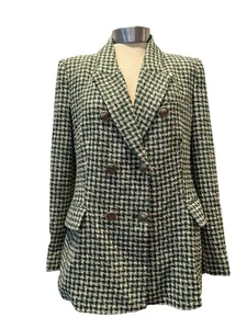 Zara Green & White Cotton Blend Houndstooth Tweed Boucle Blazer Jacket L UK 12 - Picture 1 of 19