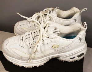 SKECHERS Women's Lightweight Athleisure D-Lites White w Silver 7.5 M Super Clean - Picture 1 of 7