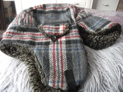 Mens One Size Trapper Style Hat, Plaid Pattern, Part Fleecy Lined - Image 1 of 4