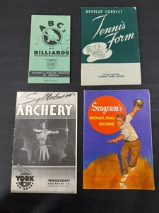 Lote de folletos deportivos recreativos vintage... tenis, tiro con arco, billar... 4 artículos - Imagen 1 de 2