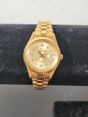 Vtg Gruen Precision Women's Watch- Gold Tone -Date & Rhinestone Indices 219-2015 - Image 1 of 4