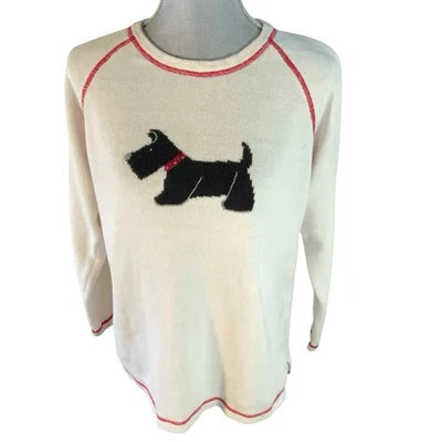 Quacker Factory Women’s Medium Christmas Black Scottie Dog Sweater Red Stitching - Image 1 of 4