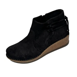 Born Women's Viana Black Distressed Suede Wedge Ankle Zip Booties Size 9 NEW - Picture 1 of 5