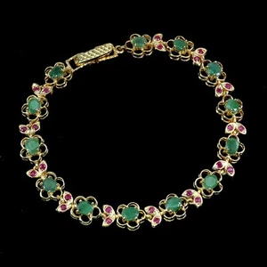 Summer 925 Silver Bracelet Oval Emerald 5x4mm Ruby Natural Gemstone Jewelry - Picture 1 of 14