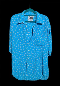 Vintage Kantaros Shirt Men Large Short Sleeves Turquoise Holiday 1990' Size L - Picture 1 of 8