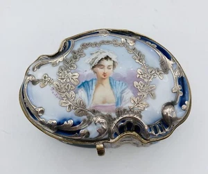 Antiguo siglo XIX ~ CAJA SUPERPUESTA ESTERLINA ~ Pintado a mano y firmado por el artista - Imagen 1 de 12