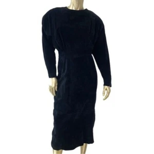 VINTAGE NORDSTROM BRASS PLUM LONG SLEEVE MIDI LENGTH BLACK SUEDE SHEATH DRESS M - Picture 1 of 12