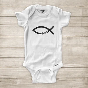 Ichthys Ichthus Fish Jesus Christ Symbol Christian Church Baby Infant Bodysuit - Picture 1 of 2