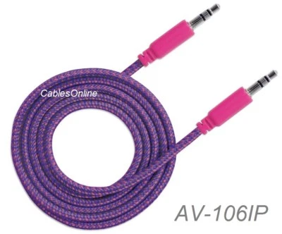 6ft 3.5mm Stereo TRS Male to Male Braided Audio Cable, Purple/Pink, 352833 - Image 1 of 3