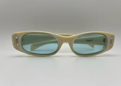 Винтажный итальянский кости цвет со стразами Cat глаз солнцезащитные очки оправы только - Изображение 1 из 4