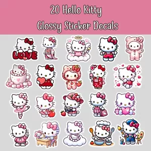 Hello Kitty Cat, Sweet Kawaii Cute, 20 Glossy Vinyl sticker Decal - Picture 1 of 22
