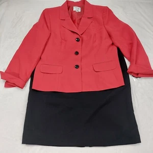 COLLECTIONS FOR LE SUIT WOMENS 2PC SKIRT SUIT RED BLAZER BLACK SKIRT SZ 18 NWT - Picture 1 of 20