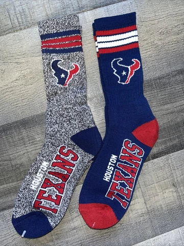 HOUSTON TEXANS NFL FOOTBALL 2 PAIR SET CREW SOCKS LARGE Cover