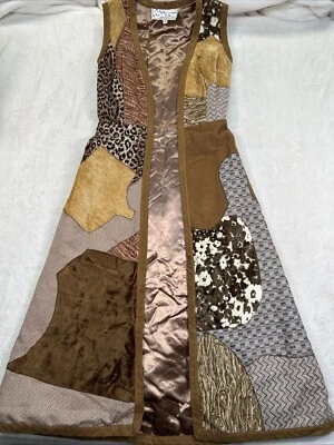 Vtg Mountain Artisans abstract Patchwork Artsy Duster Vest Mixed Fabrics Long 8 - Image 1 of 4