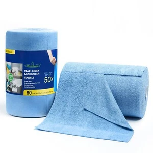 Microfiber Cleaning Cloth Roll 80 Pack 11.5x11.5 Tear Away Towels Reusable And W - Picture 1 of 8