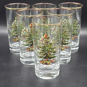 SPODE Christmas Tree Highball Glasses Tumblers Set OF 6 VTG Barware - Picture 1 of 13