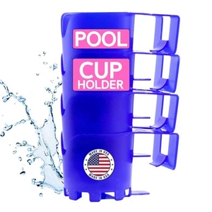 Blue Pool Cup Holders – Clip-On to Above Ground Pools with 2" or Less Round T... - Picture 1 of 9