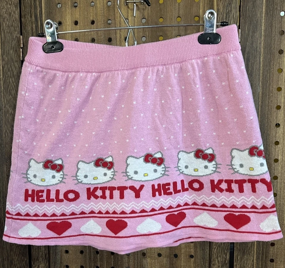 Falda Hello Kitty Niñas L 10/12 Corazones Tejida Rosa Sanrio Kidcore Foto 1 de 4