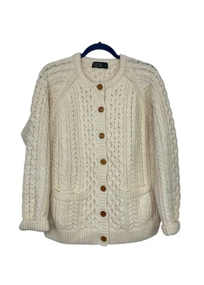 Blarney Woolen Mills Ireland Irish Merino Wool Knit Cardigan Sweater Ivory L - Image 1 of 4