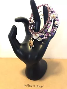 Bracelet Sea Turtle W Shells Purple Cuff Wrap Memory Wire Handmade USA 796 - Picture 1 of 5