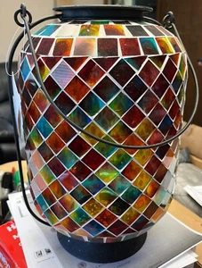 Evergreen 13.75"H Mosaic Glass Lantern, Rainbow Mosaic Glass, 8.7'' x 9.6'' x 13 - Picture 1 of 7