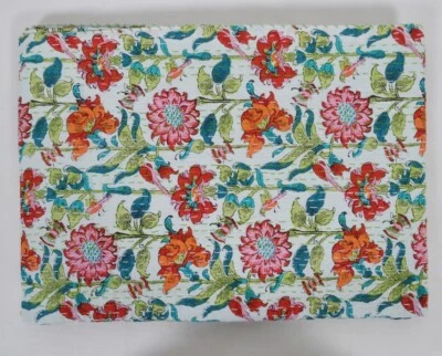 Art Kantha Twin Quilt Floral Print Reversible Blanket Cotton Bohemian Throw - Image 1 of 4