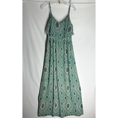 Vestido Love 21 Para Mujer Línea A Correa de Espagueti Verde Geométrico Maxi Cuello en V Boho M Foto 1 de 4