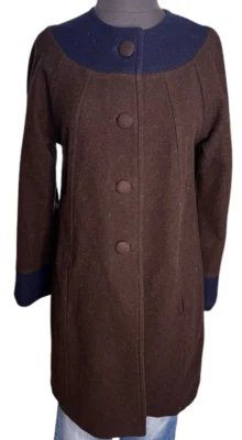 Abrigo chaqueta de invierno BODEN para mujer sin cuello marrón y azul marino mezcla de lana con botones 10 Foto 1 de 4