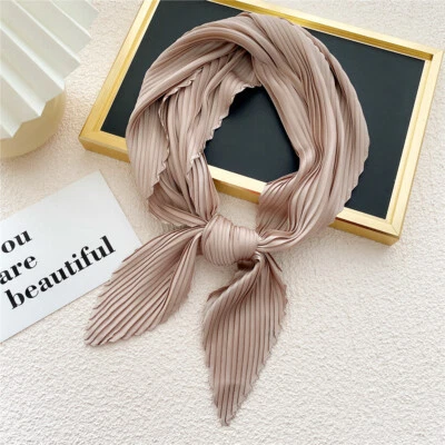 Women's Silk Pleated Head Neck Satin Square Scarf DIY Bandana Hair Tie Band}↗ - Image 1 of 4