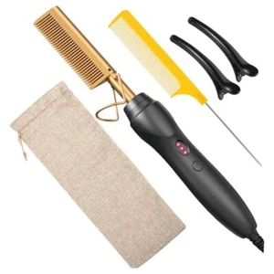 Hot Comb Hair Straightener Heat Pressing Combs - Ceramic Electric Hair Glold - Picture 1 of 8