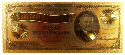 Play Money MORGAN DOLLAR BACK $5 FIVE DOLLAR BILL Reproduction Bill SALE PRICED! - Image 1 of 2