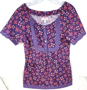 Koi Shirt Womens Small Scrubs Purple Floral Print Cotton Pockets Medical Uniform - Picture 1 of 18