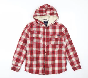 Lucky Brand Men's Red Plaid Hooded Flannel Shirt L - Picture 1 of 12