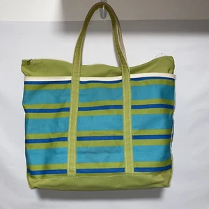 LL Bean Boat & Tote Rare Extra Large Green And Blue EUC Clean Zip Top USA Made - Picture 1 of 12