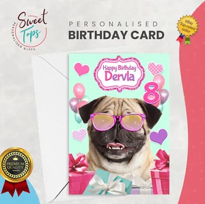 TARJETA DE CUMPLEAÑOS A5 PERSONALIZADA DIVA PUG | CUALQUIER NOMBRE | EDAD - Imagen 1 de 1