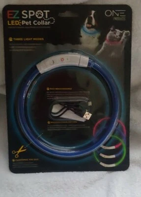 PET EZ Spot LED "BLUE" Pet Collar By One Products RECHARGEABLE-3 Light Modes-NEW - Image 1 of 2