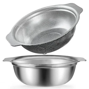 5 Quart Stainless Steel Strainer Colander w/ Mixing Bowl for Draining Pasta Rice - Picture 1 of 6