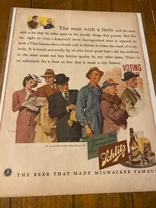 Vintage 1941 Schlitz Beer Right To Vote People In Voting Line ad - Picture 1 of 1