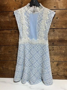 Sandro Lace Pattern Blue White Mini Dress Size 1 FR 4 US -Great Condition! - Picture 1 of 13