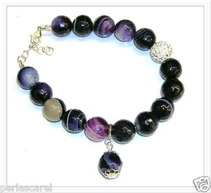 PULSERA Plata de ley 925 y AGATAS Facetadas 10 mm Tonos AMATISTA, Circon y Charm - Imagen 1 de 2