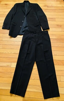 DKNY Mens Classic Fit Solid Black 2 Button Wool Blend Flat Front Two Piece Suit - Image 1 of 4