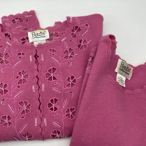 Papillion 90s Y2K Cardigan & tank Pink Size Medium Lambswool - Picture 1 of 11